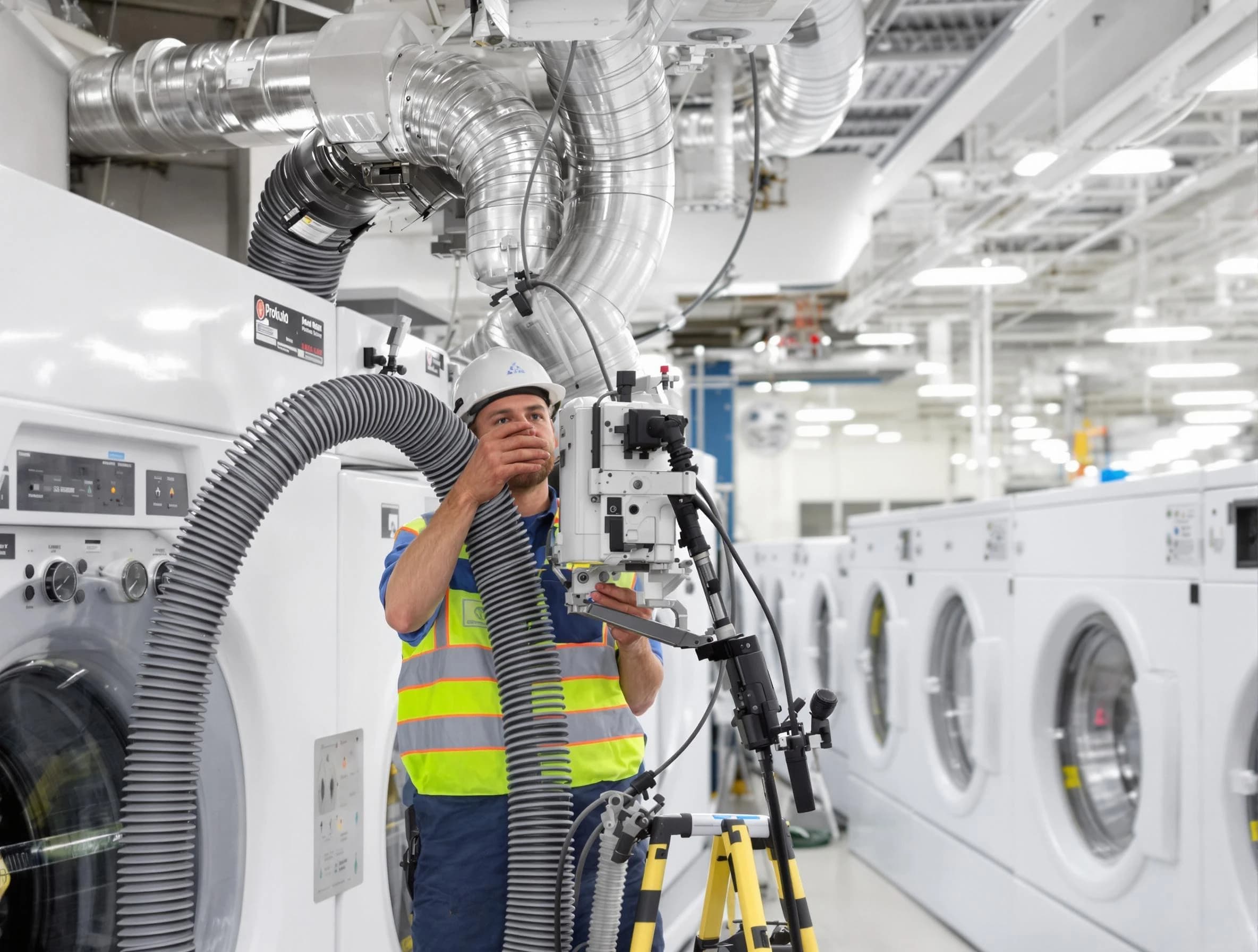 Oneonta Dryer Vent Cleaning team performing commercial-grade dryer vent cleaning at a business facility in Oneonta