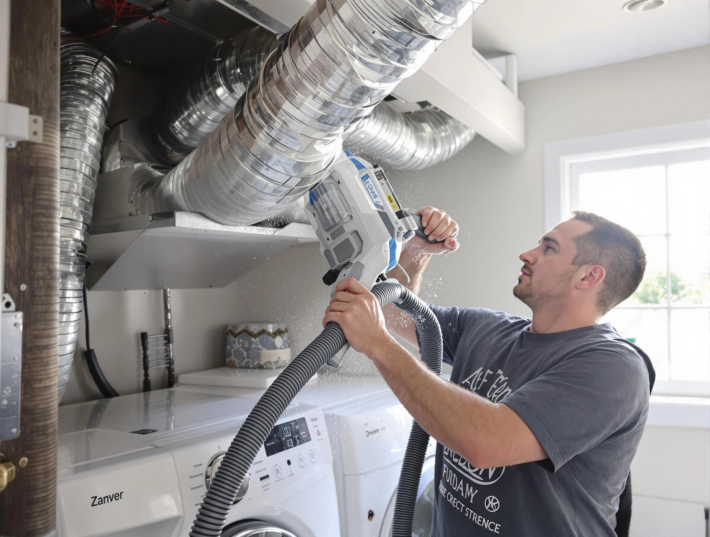 Oneonta Dryer Vent Cleaning specialist cleaning deep within a dryer vent duct system in Oneonta