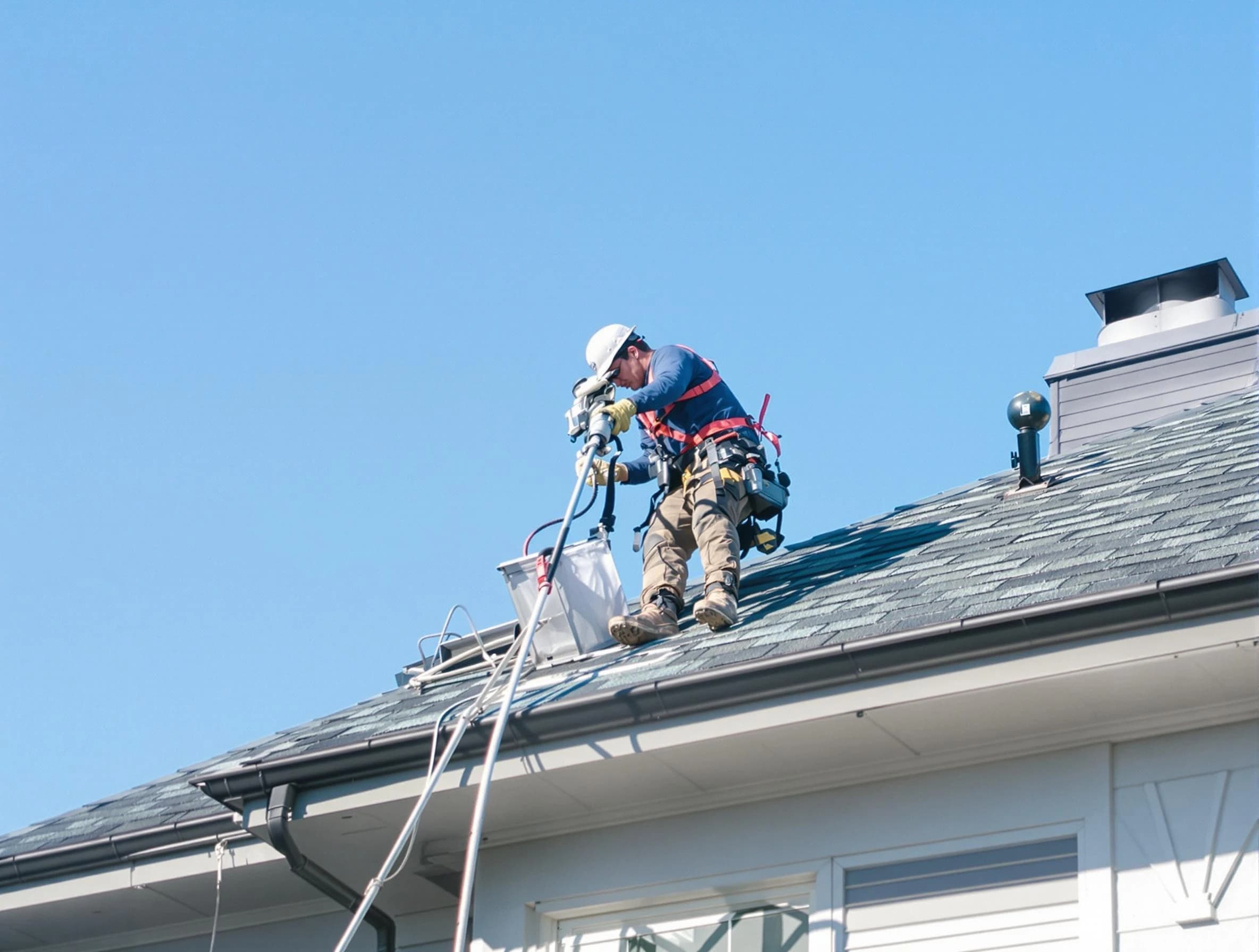 Oneonta Dryer Vent Cleaning certified technician cleaning a roof-mounted dryer vent system in Oneonta