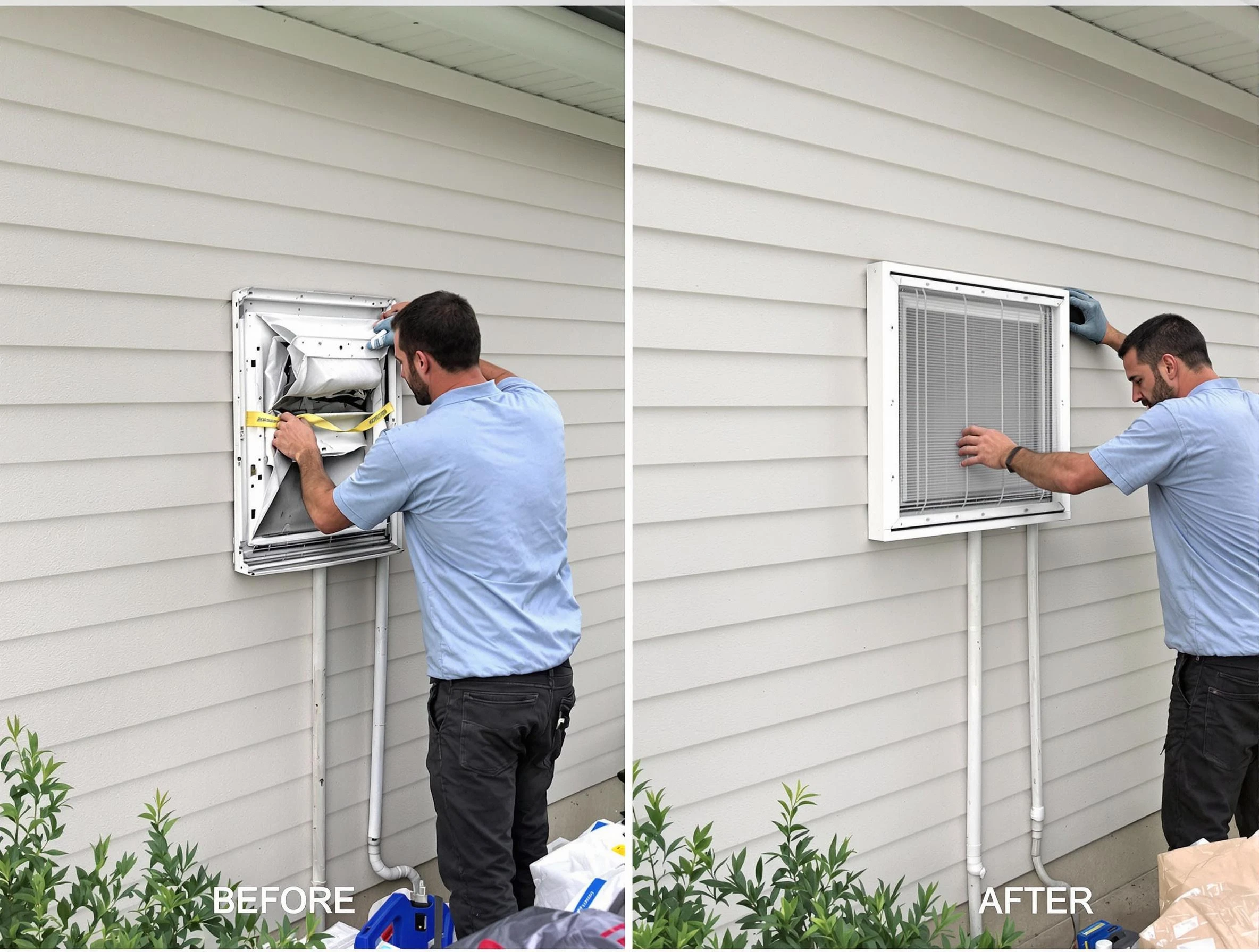 Oneonta Dryer Vent Cleaning technician installing high-quality dryer vent cover at a residential property in Oneonta